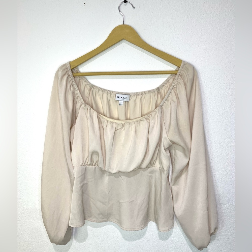 Gilli Cream Square Neck Puff Lantern Sleeve Blouse - Size S